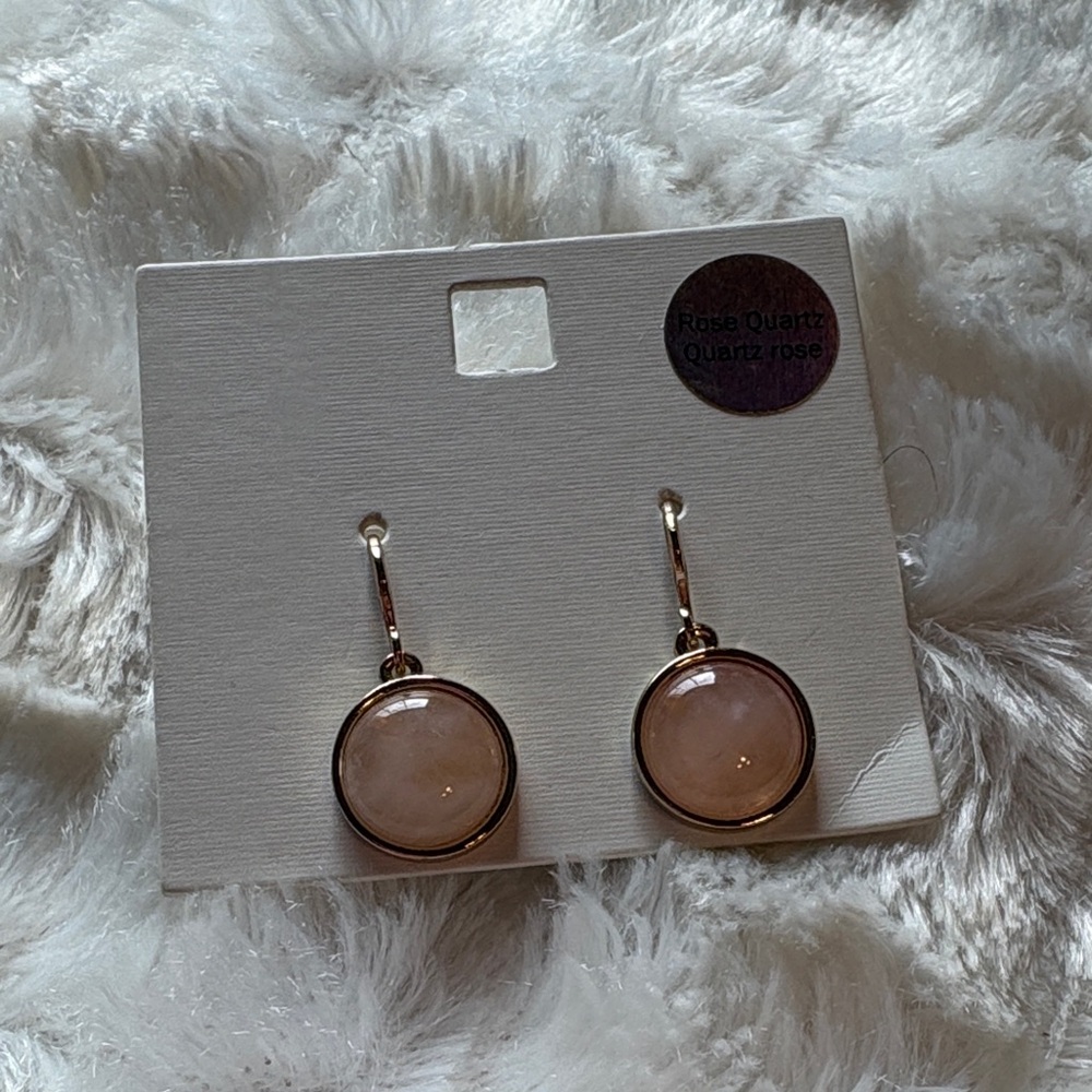 Rose Quartz Drop Earrings - Gold Frame